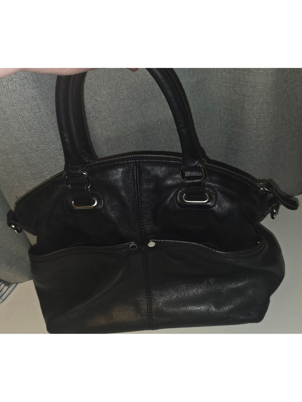 Tignanello Black Leather Handbag Front Pockets